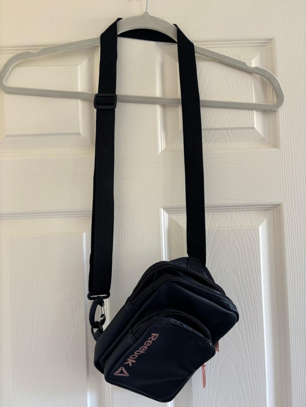 Reebok Black Small Crossbody Belt Bag with Pink Logo